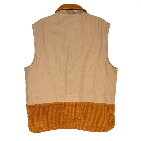 Sun+Stone Corduroy and Khaki Canvas Brown Tan Utility Vest Plaid Lined Men’s XL - Picture 2 of 12